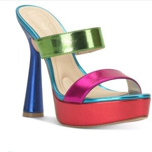 Metallic Multi-Color Platform Slide Heel - Women's